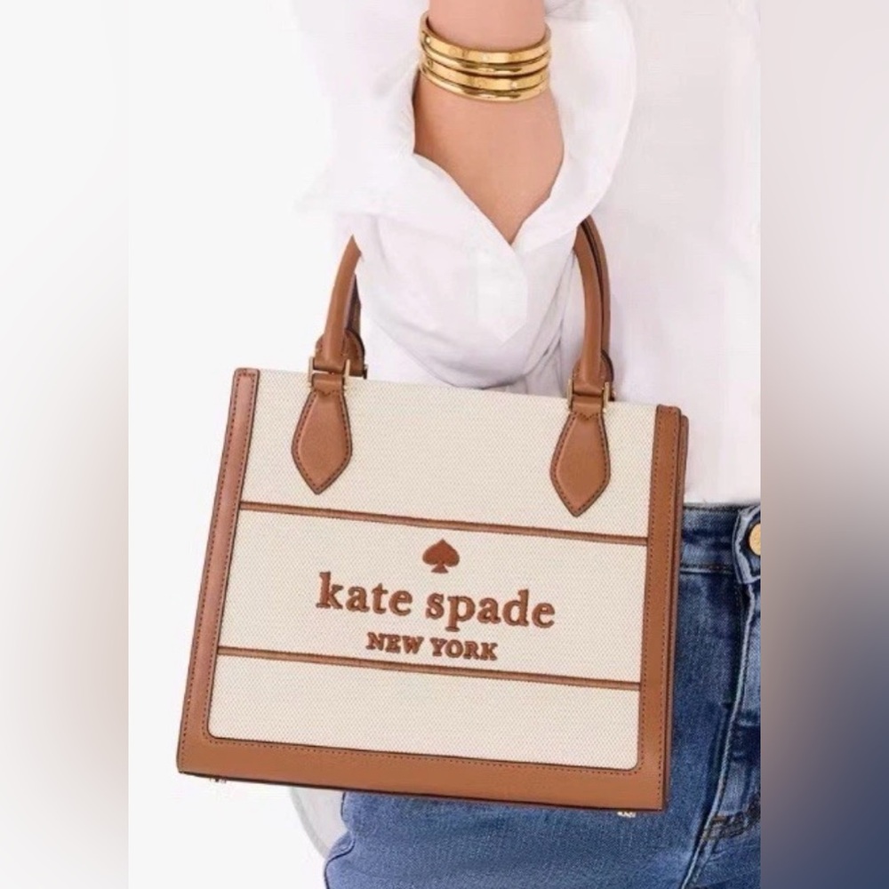 NEW! Kate Spade New York Ellie Canvas Small Tote Warm Gingerbread Multi